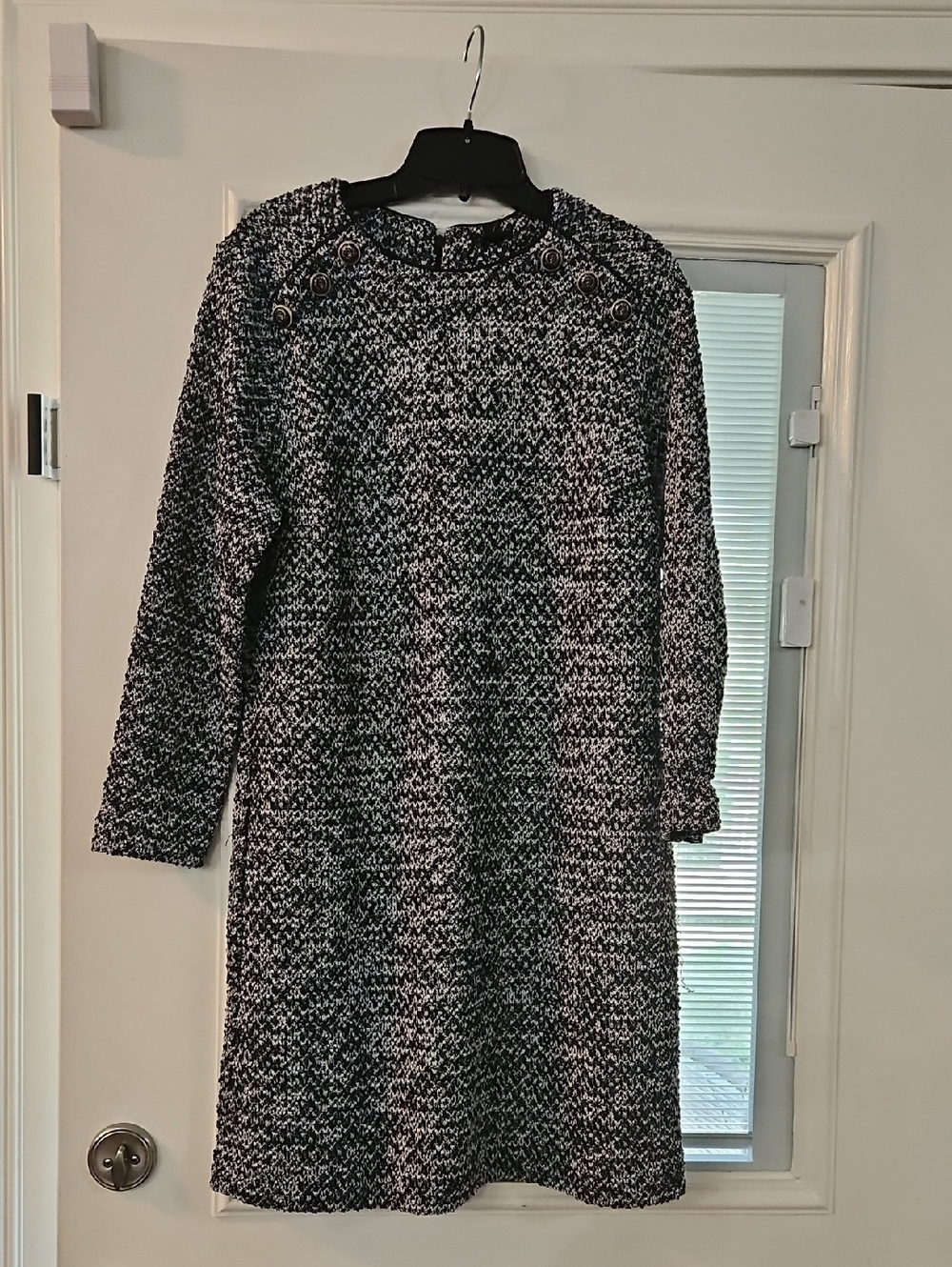 Ann Taylor Black & White Tweed Long Sleeve Shift Dress